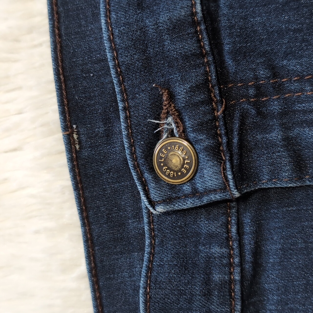 Lee Denim Dark Wash High Waisted Straight Leg Classic Retro Blue Jeans - Picture 7 of 12